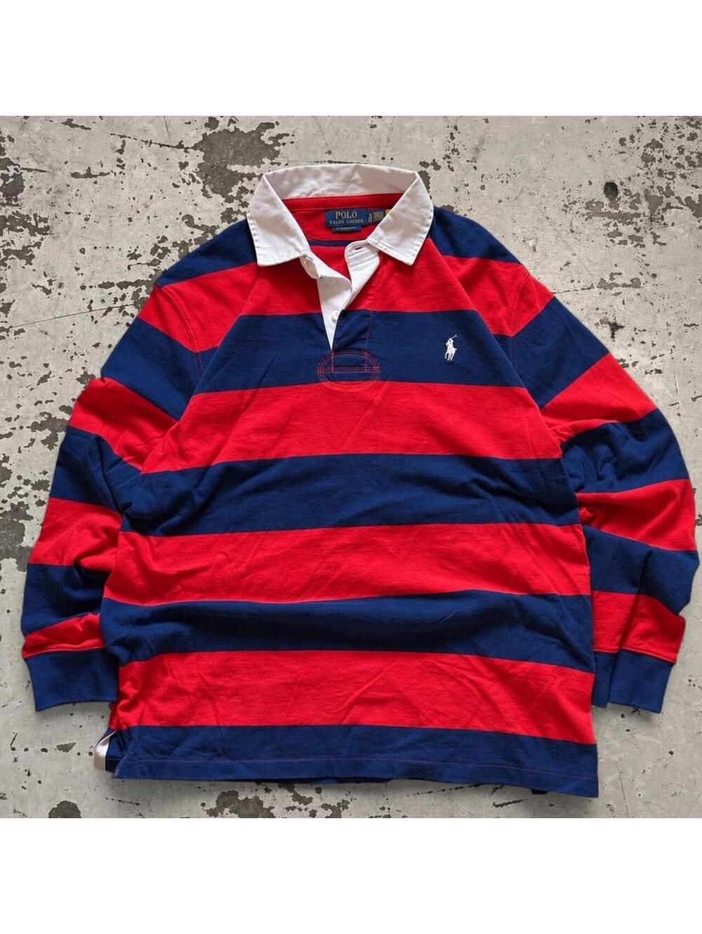Mens Vintage Striped Polo Ralph Lauren long sleeve rugby shirt Size M